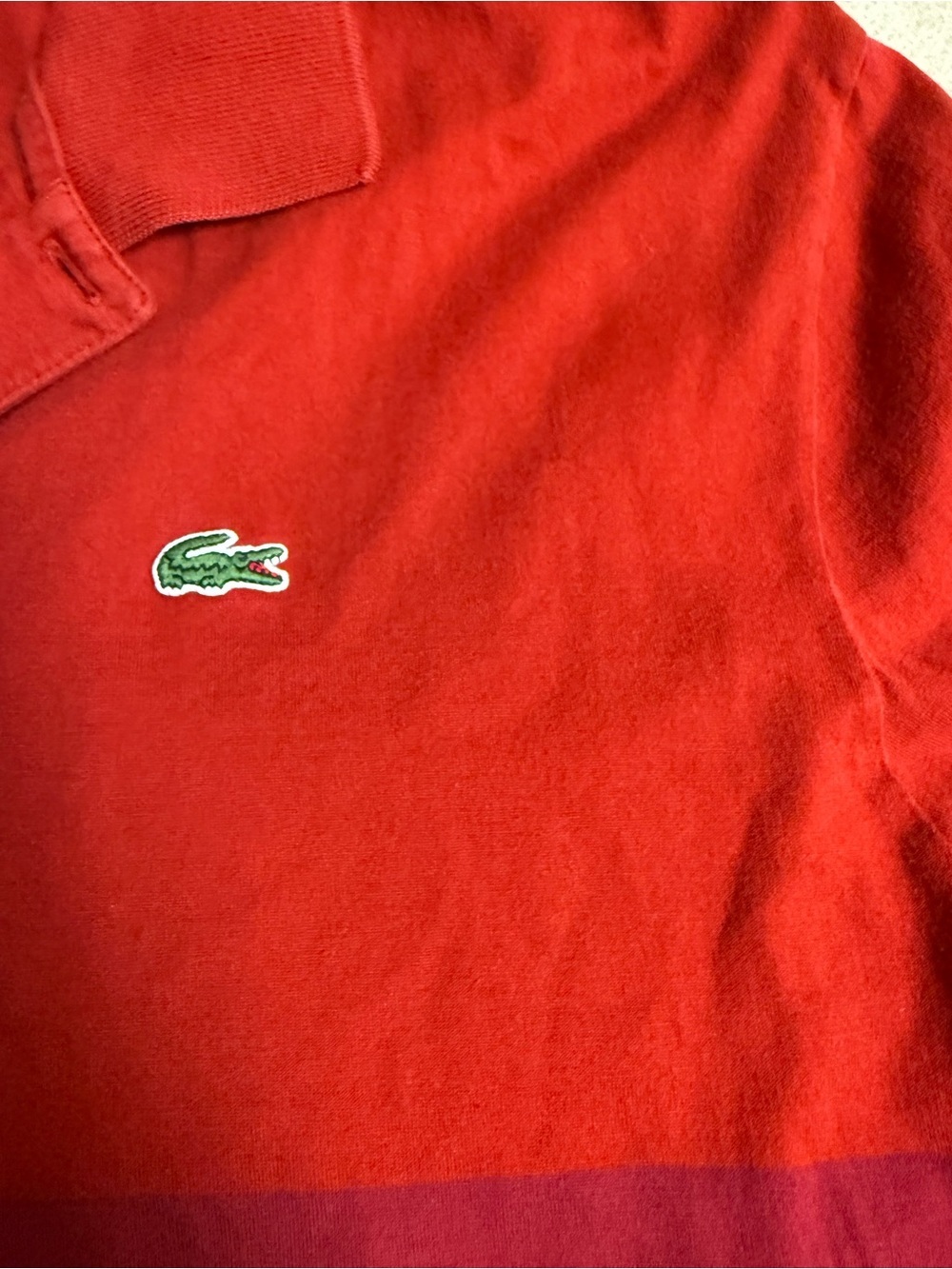 Vintage Lacoste Men’s Red Colorblock Long-Sleeve Polo Shirt Size 8 - Picture 7 of 14